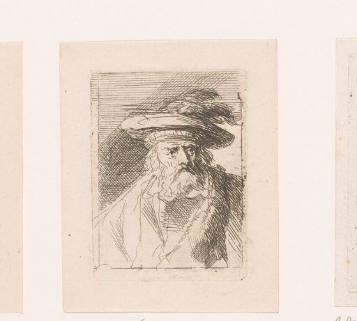 Bust of a man with beard and cap with feathers