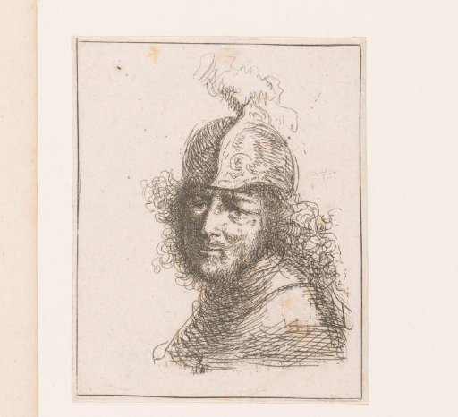 Head of a man with helmet and long curly hair