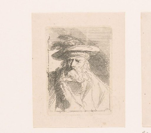 Bust of a man with beard and cap with feathers