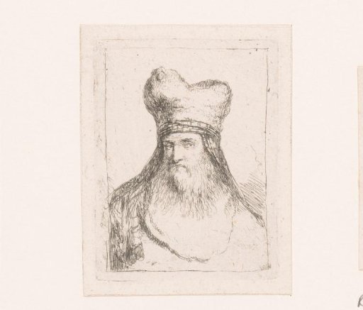 Head of a man with beard and priest's headgear