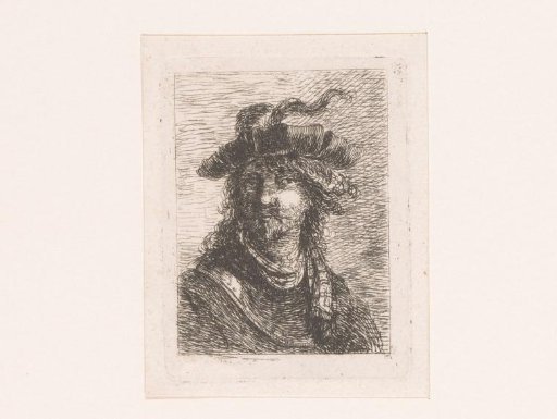 Head of a man with cap on and shawl around his neck