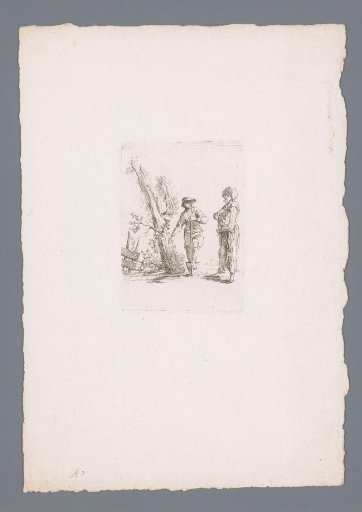 Two gardeners by a tree stump