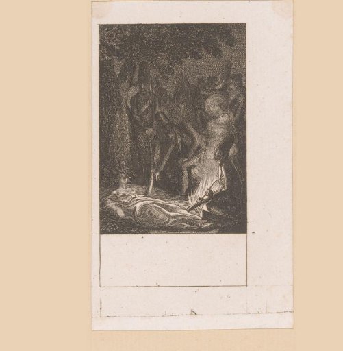 Soldiers by a dying woman at the foot of a tree