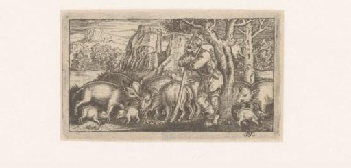 Swineherd with a flock