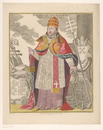 Pope with a timeline of popes on his vestments