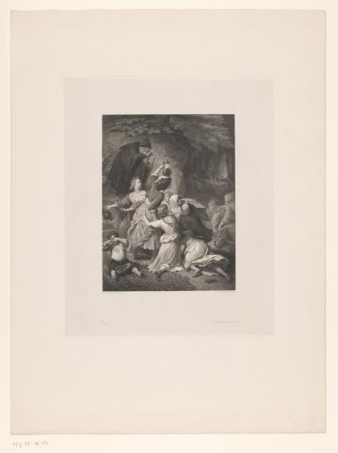 Group of frightened women in a forest