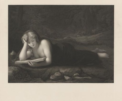 Mary Magdalene reading a book while reclining