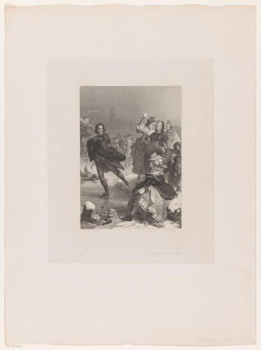 Young Man Skating Past a Group of Ladies
