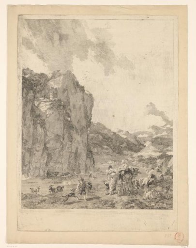 Mountain landscape with shepherds