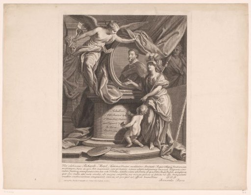 Title page with portrait of Peter Paul Rubens surrounded by allegorical figures