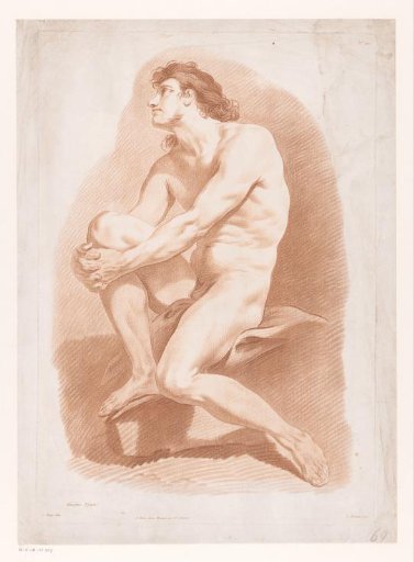 Seated nude man with hands folded around his knees