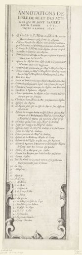 Siege of Saint Martin on Île de Ré, July–November 1627 (text, lower left part)