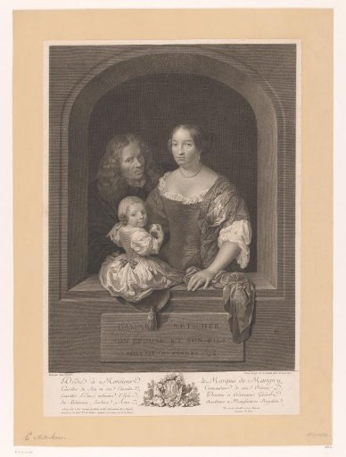 Caspar Netscher with his wife and son in an open window