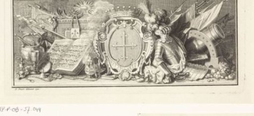 Coat of arms with ecclesiastical attributes and weaponry