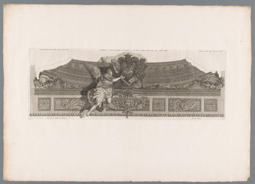 Winged woman with armorial trophies