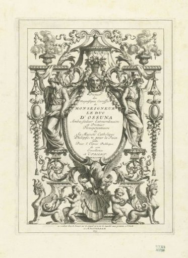 Title print for the series of plates of the stagecoach of the Duke of Ossuna, 1713