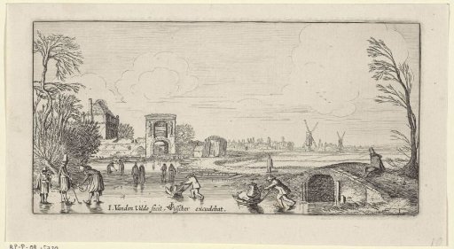 Winter landscape with skaters