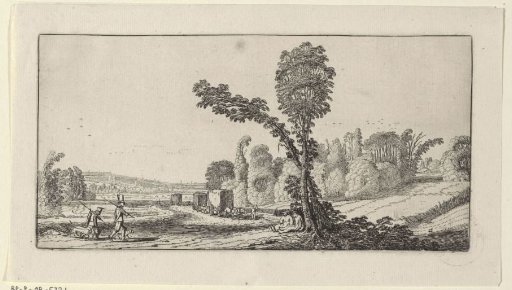 Landscape with hunters and hay wagons