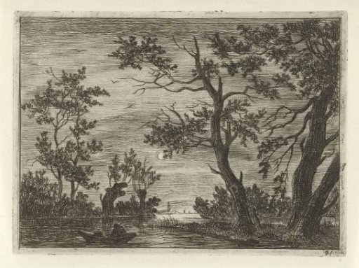 Night view with a figure in a boat