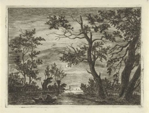 Night view with a figure in a boat