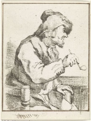 Man with a pipe, sitting at a table