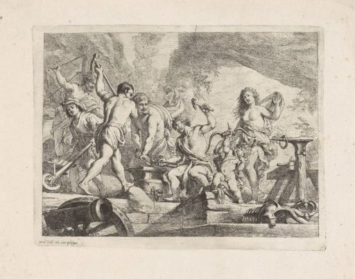 Venus and Cupid in the forge of Vulcan