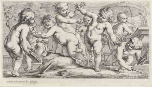 Eight children playing blind man's bluff