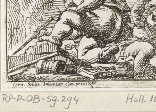Two putti by a fire