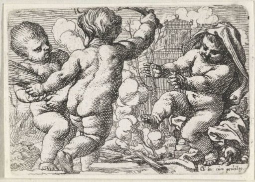 Three boys around a fire