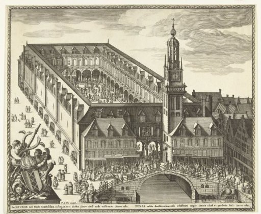 Bird's-eye view of the Exchange of Hendrik de Keyser in Amsterdam, before 1668