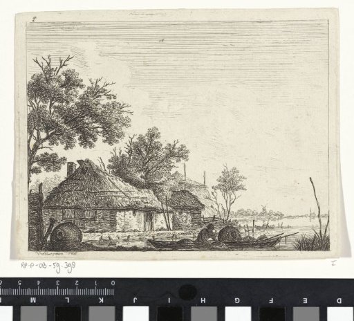 Landscape with farm and fisherman
