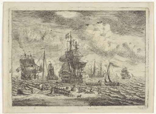 Seascape with sailing ships before a sandbank