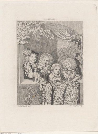 Four children with a dog and a cat