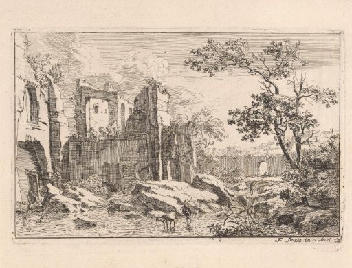 Landscape with ruin and shepherd