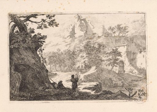 Landscape with farm and ruin