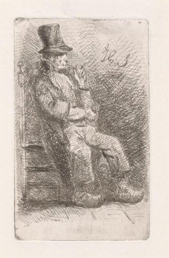Man Smoking a Pipe with a Tall Hat, Seated on a Chair