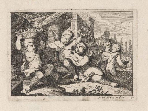 Three Putti with a Basket of Flowers