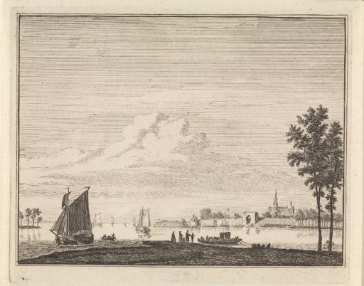 River landscape with figures and boats