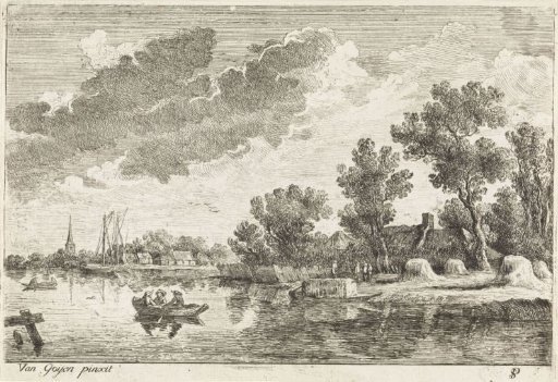 River landscape with a rowing boat