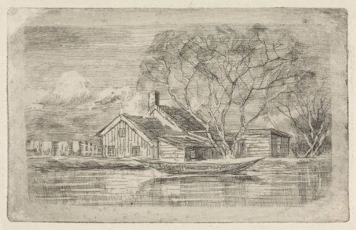 House on the water with a rowing boat in front