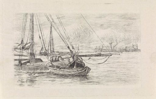Sailing ship and skiff on the water
