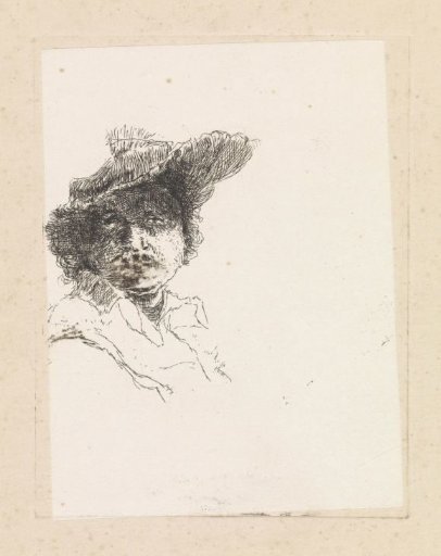 Bust of a man with a hat on his head