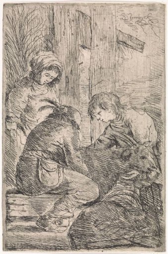 Three Children with a Goat