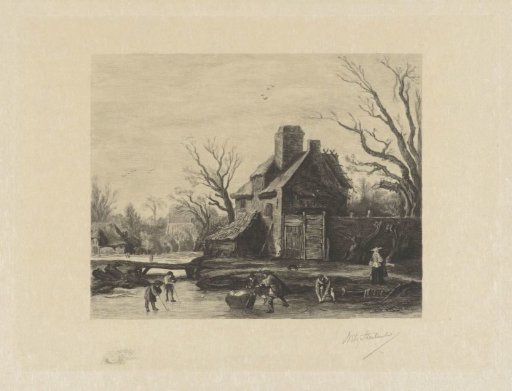 Winter landscape with ice skating