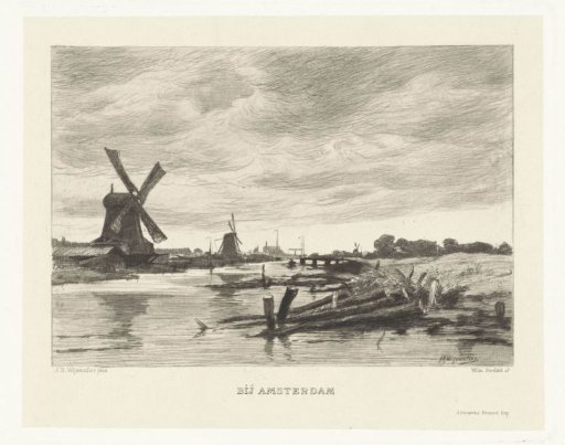 Landscape with mills along a canal