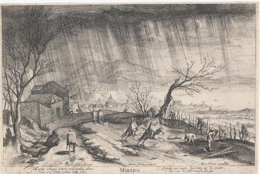 March, landscape with a rain shower