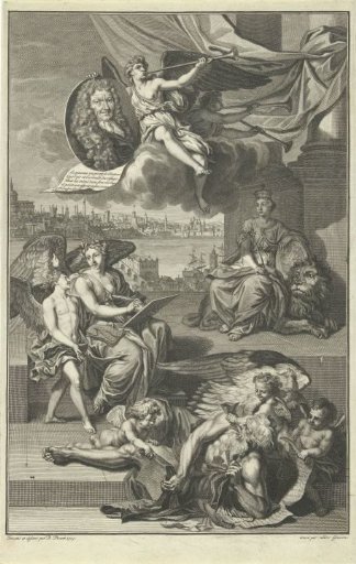 Allegory on the history of Great Britain with the portrait of Isaac de Larrey