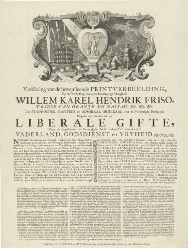 Allegory on the elevation of William IV to Stadtholder and on the Liberal Gift requested in 1747