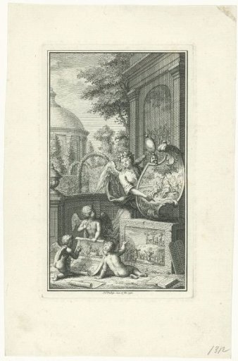 Prudence points to a coat of arms with the Fall of Man