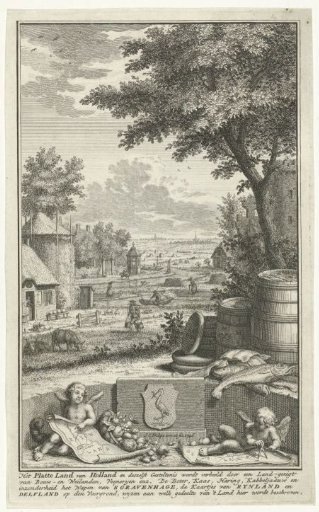 River landscape with farm and meadows